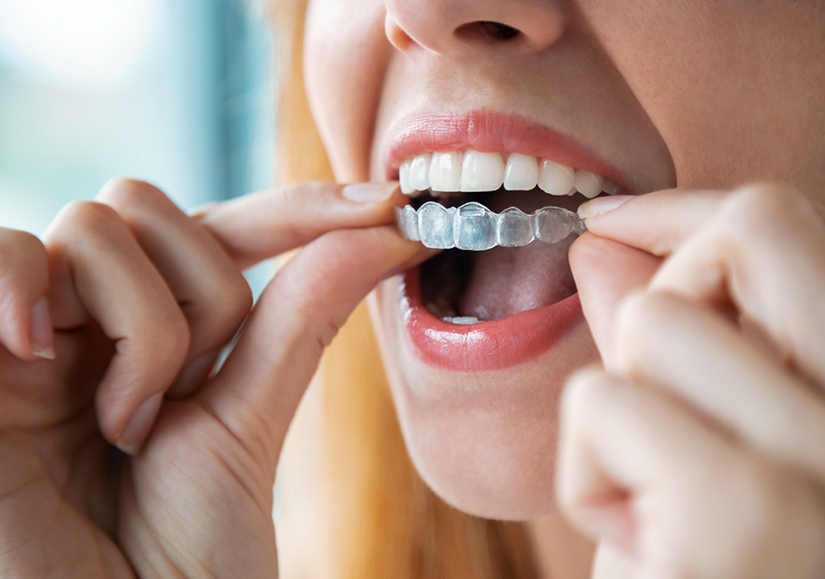 Putting in clear aligner for Invisalign in Delray Beach